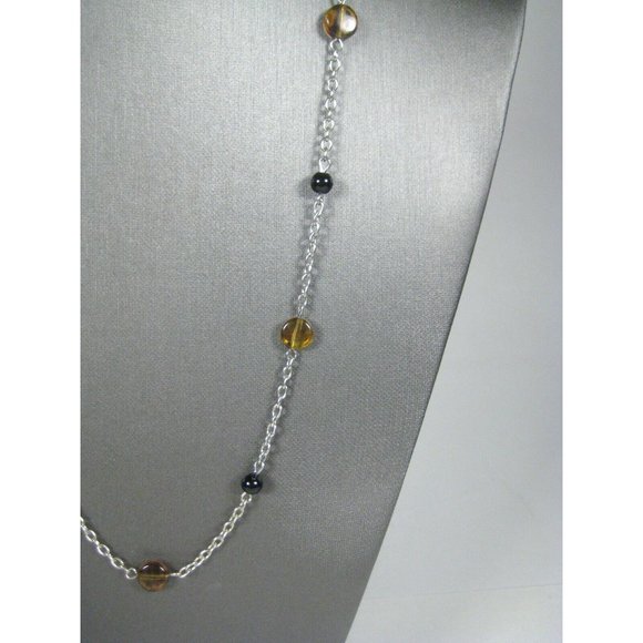 Necklace Brown Plastic Beaded 26 In Strand Silvertone Chain Jewelry Delicate - Picture 4 of 6